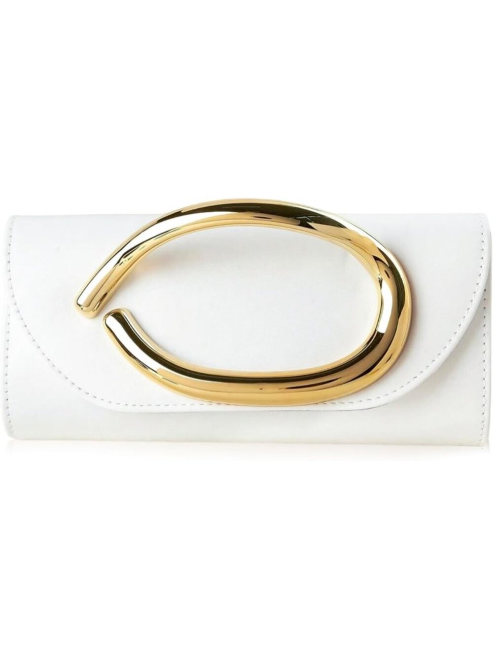 Women's White Metal Handle Chain Wedding Party Evening Clutch Purse